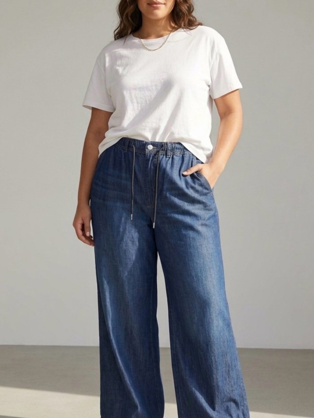 Pilcro Anthropologie Wide-Leg Denim Drawstring darkwash cotton lyosell Sz2XL NEW